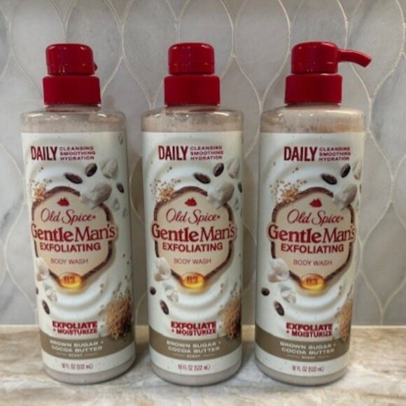 3 Old Spice GentleMan's Exfoliating Body Wash Brown Sugar + Cocoa Butter 18oz - Picture 1 of 3